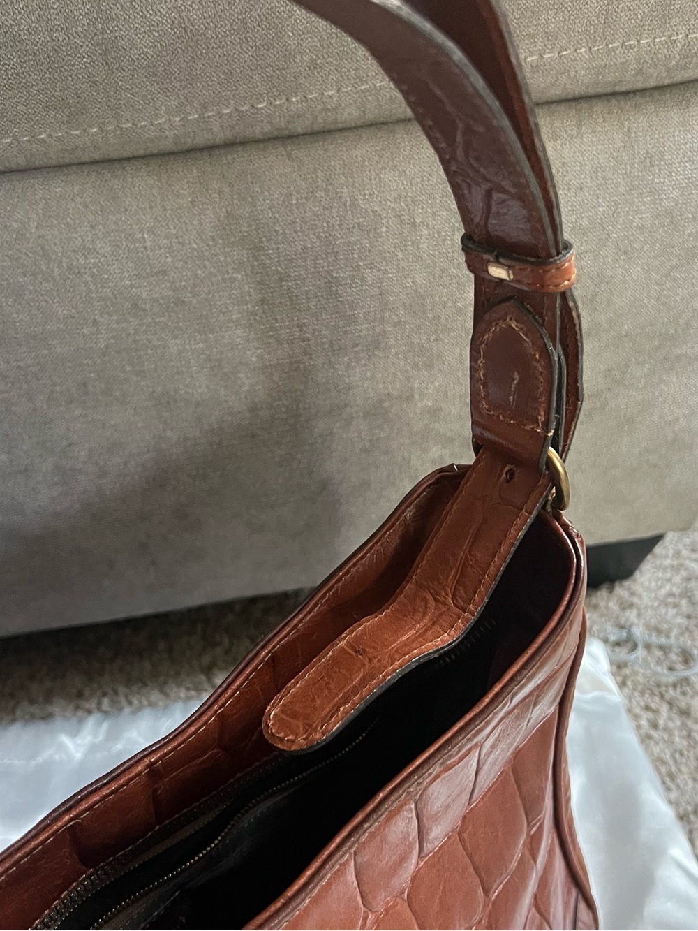 Vintage Mulberry Cognac Croc-Embossed Leather Shoulder Bag - Picture 4 of 9